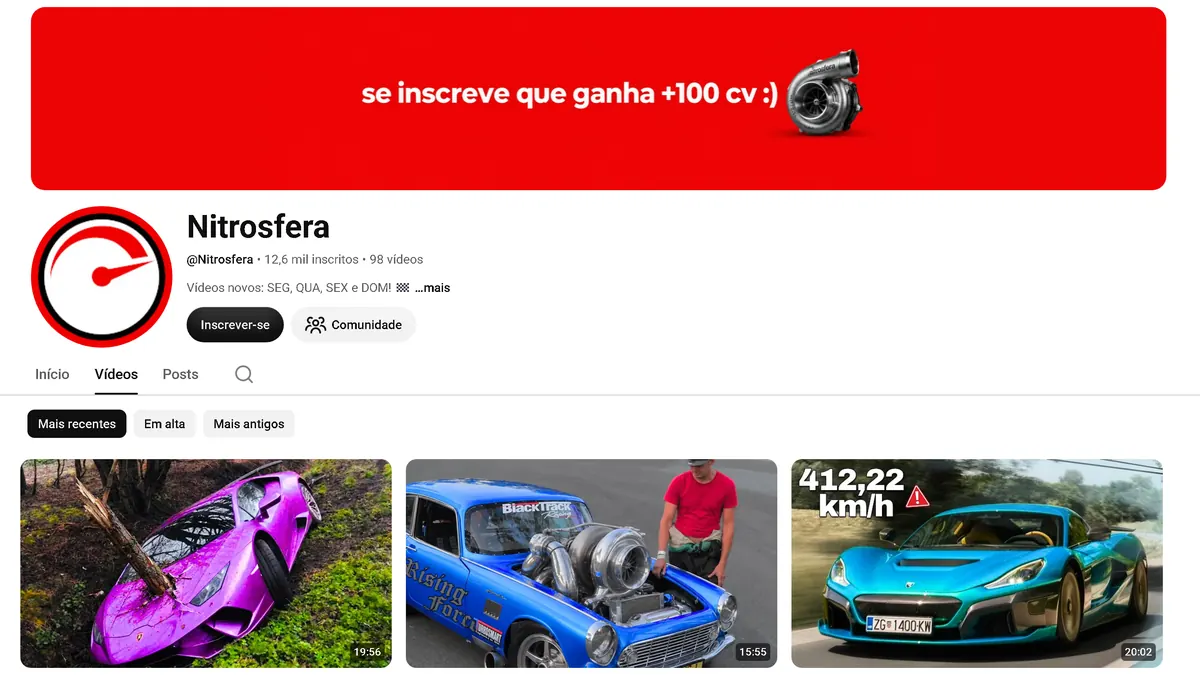 Página do canal Nitrosfera no YouTube