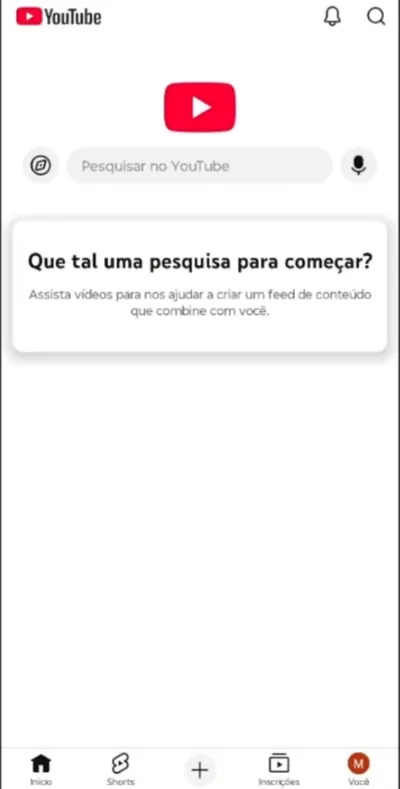 YouTube vazio, sem canal