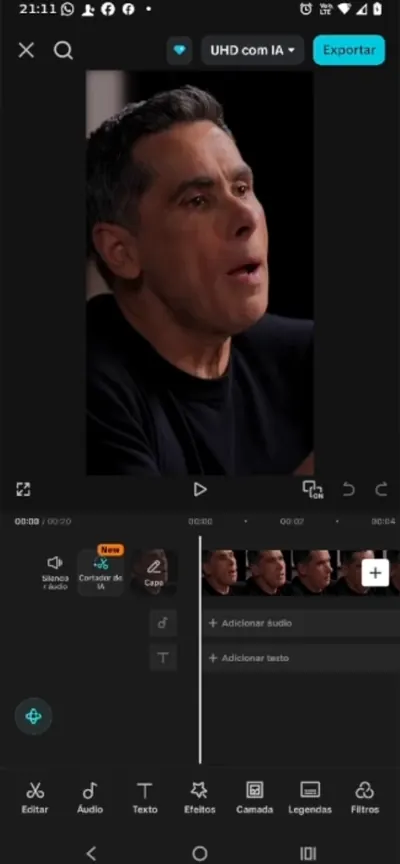 Edição do primeiro vídeo no CapCut